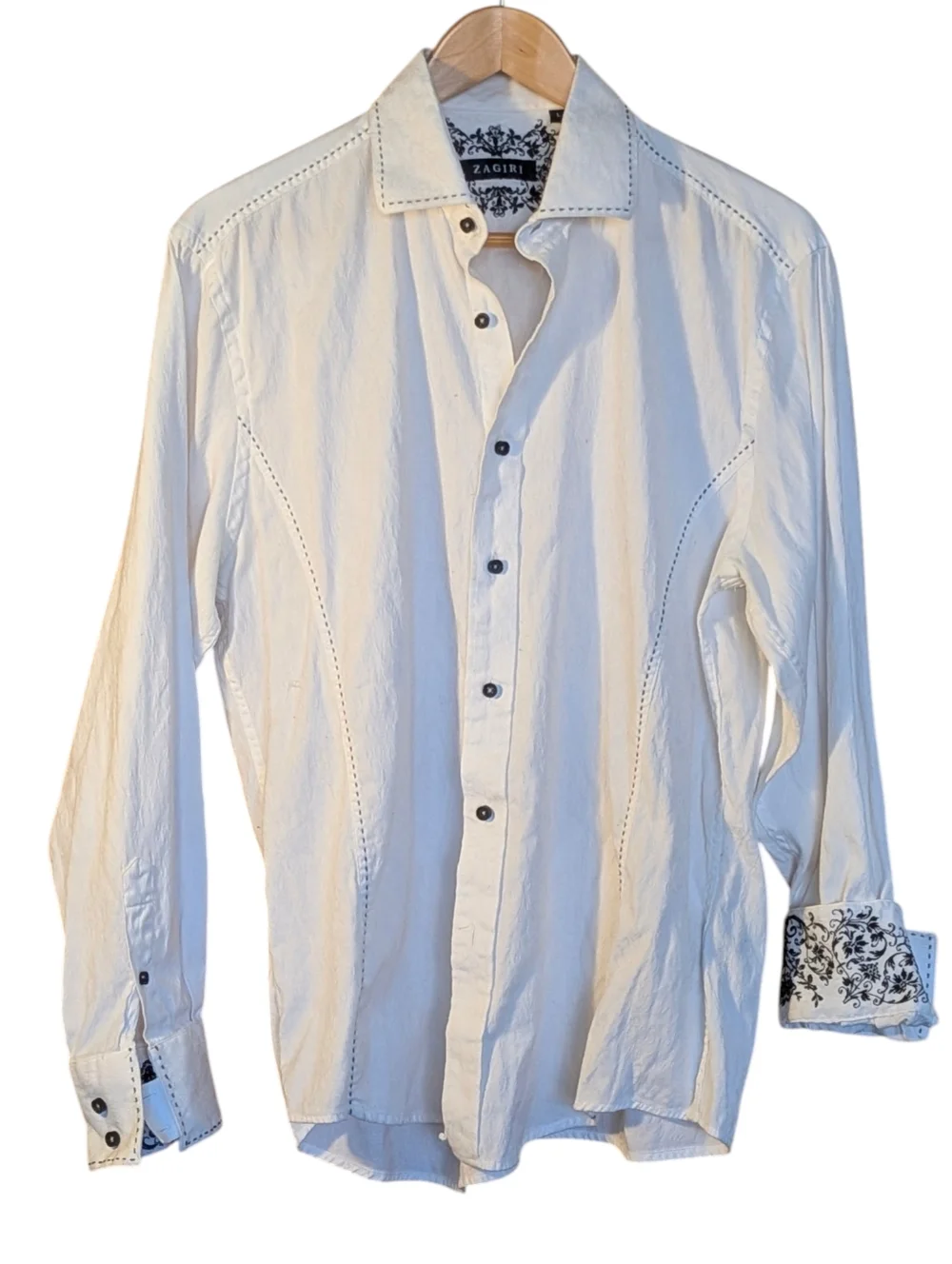 Zagiri Men's White Button-Up Dress Shirt L Casual Streetwear Contrast Cuff Skate